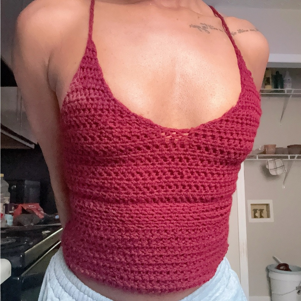 Handmade Burgundy Crochet Halter Top